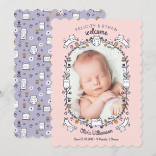 Floral Sweet Little Kitty Cat Birth Ankündigung