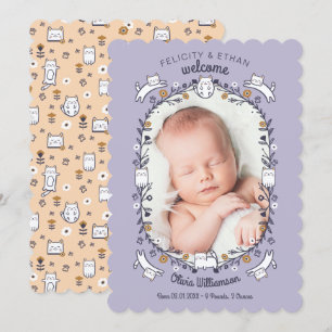 Floral Sweet Little Kitty Cat Birth Ankündigung