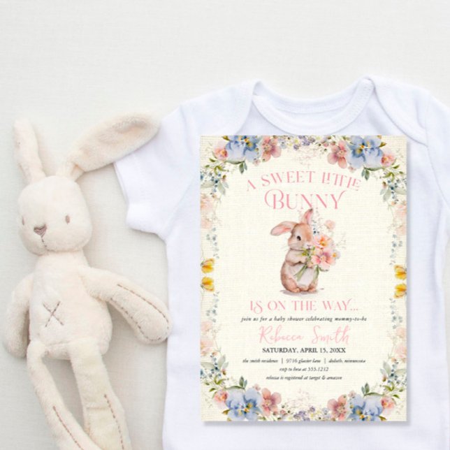 Floral Sweet Petit Lapin Baby shower Invitation (Créateur téléchargé)