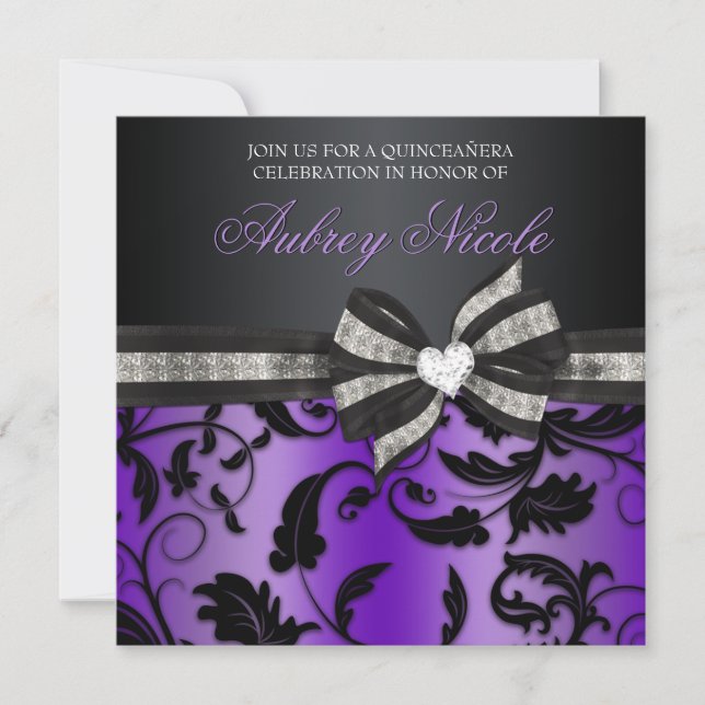 Floral Swirl Quinceñera Einladung mit Juweliern (Vorderseite)