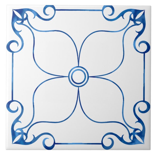 Floral Symmetrie Mittelmeer Keramik Tile Fliese (Vorderseite)