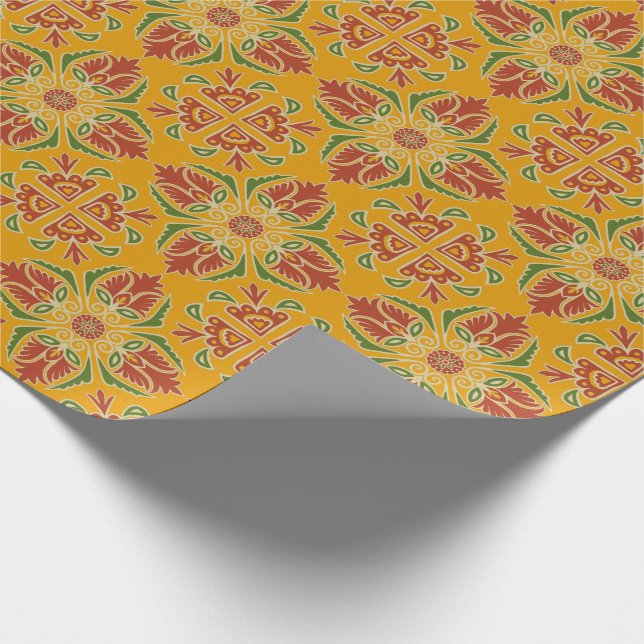 Floral Talavera Tile Wrapping Paper Geschenkpapier (Ecke)