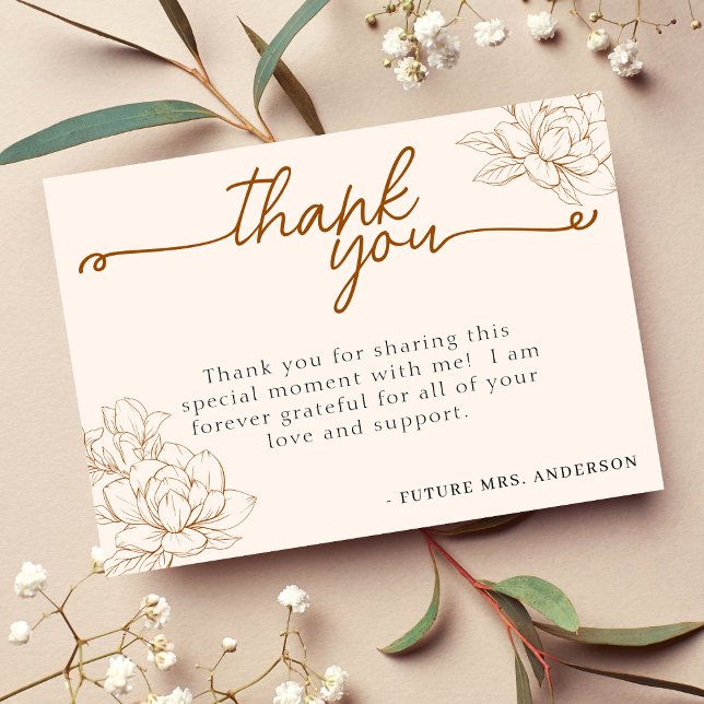 Floral Tan Brown Brautparty Dankeskarte (Floral Tan Brown Bridal Shower Thank You Card
)