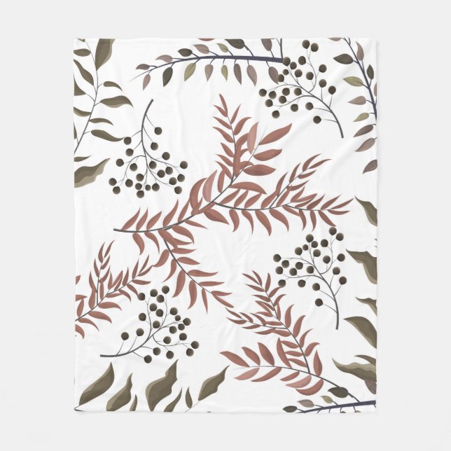 Floral Tan Earthy Design Fleece Blanket (Vorderseite)