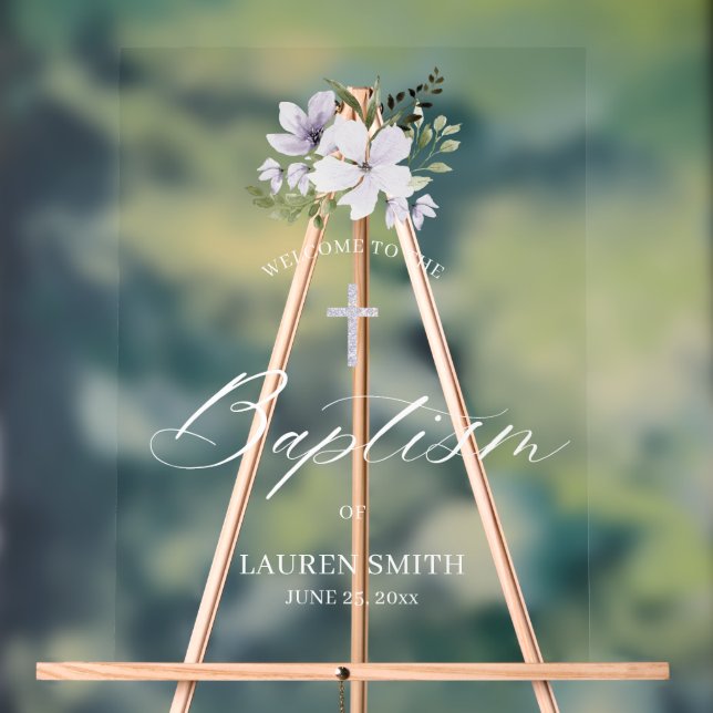 Floral Taufe Christening Elegantes Skript Acrylschild (Neutral)