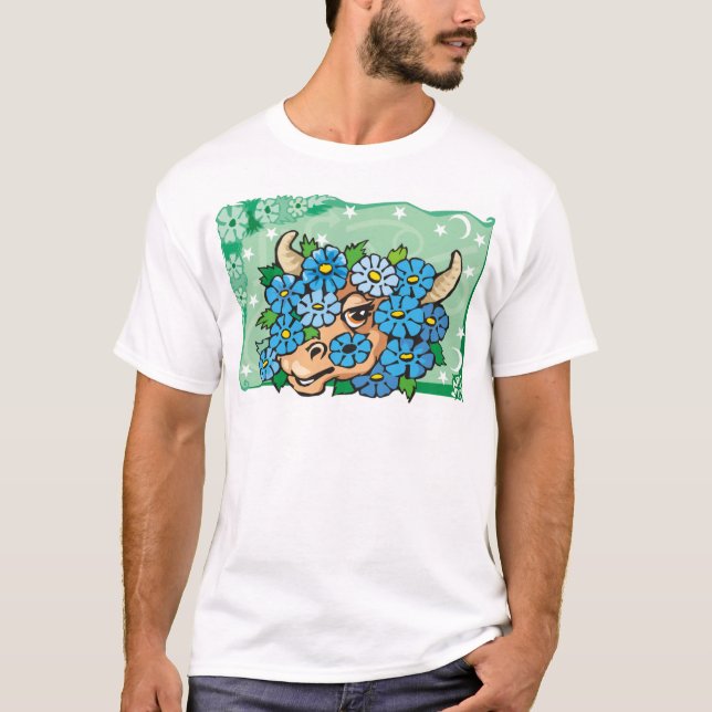 Floral Taurus Bull mit Blumen T-Shirt (Vorderseite)