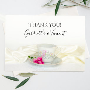 Floral Tea Cup Rose Roses Mariage Merci Note