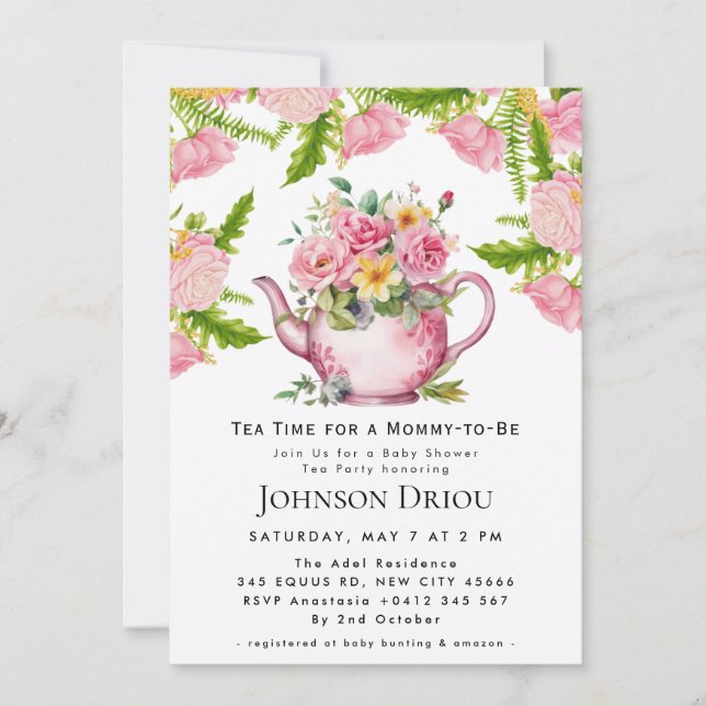 Floral Tea Party Baby Shower Invitation Einladung (Vorderseite)