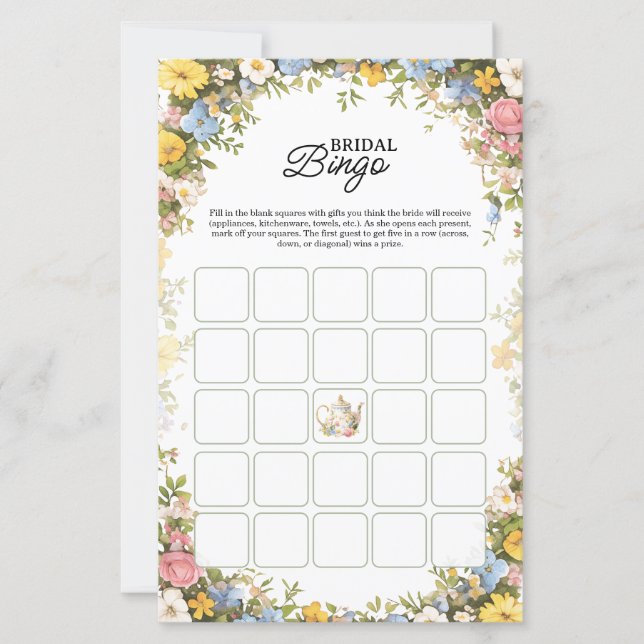 Floral Tea Party Bridal Shower Bingo Game (Vorderseite)