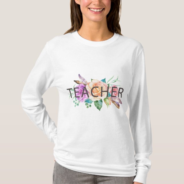 Floral Teacher Watercolor Frau Long Sleeve Shirt (Vorderseite)