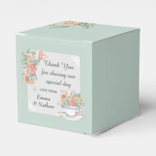 Floral Teacup Elegante Custom Vielen Dank Nachrich Geschenkschachtel (Vorderseite)