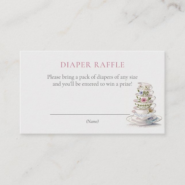 Floral Teacups Kinderdusche Windeln Raffel Ticket Begleitkarte (Vorderseite)