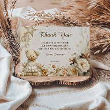Floral Teddy Bear Baby Dusche Danke Karte