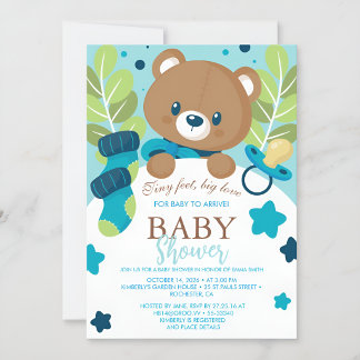 Floral Teddy Bear Baby Shower Invitation Neutral