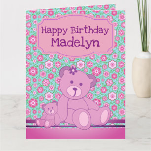 Floral Teddy Bear Birthday Karte