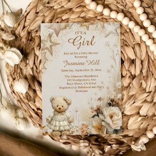 Floral Teddy Bear Es ist eine Girl Baby Dusche Einladung