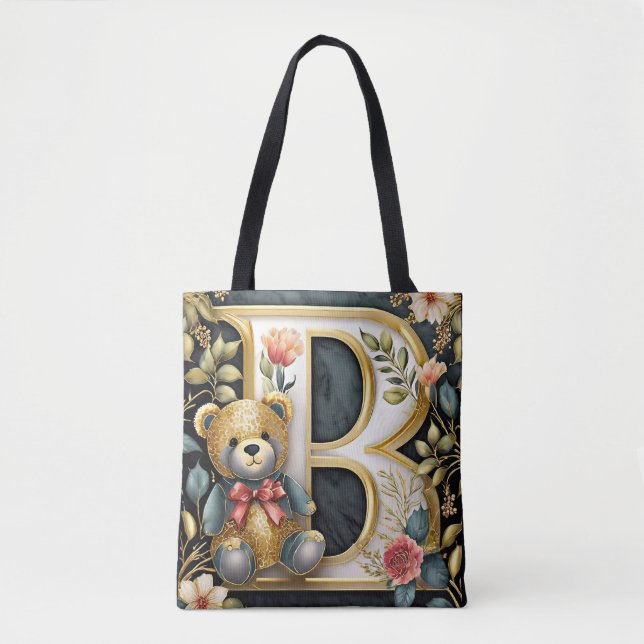 FLoral Teddy Bear Letter B Baby Tasche (Vorderseite)