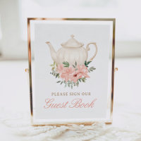 Floral Tee Party Baby Shower Gästebuch-Schild