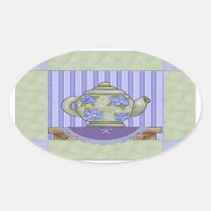 Floral Teekanne Quilt Block Monogramm Aufkleber