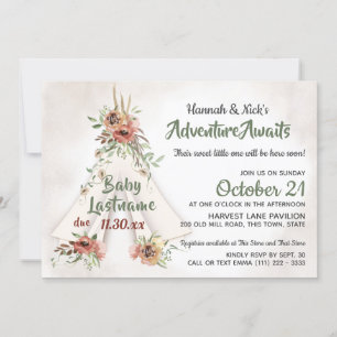 Floral Teepee Boho Adventure erwartet Baby Shower  Einladung
