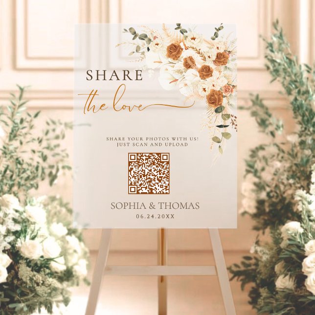 Floral Teilen Sie die Liebe QR Wedding Acrylic Sig Acrylschild (Von Creator hochgeladen)