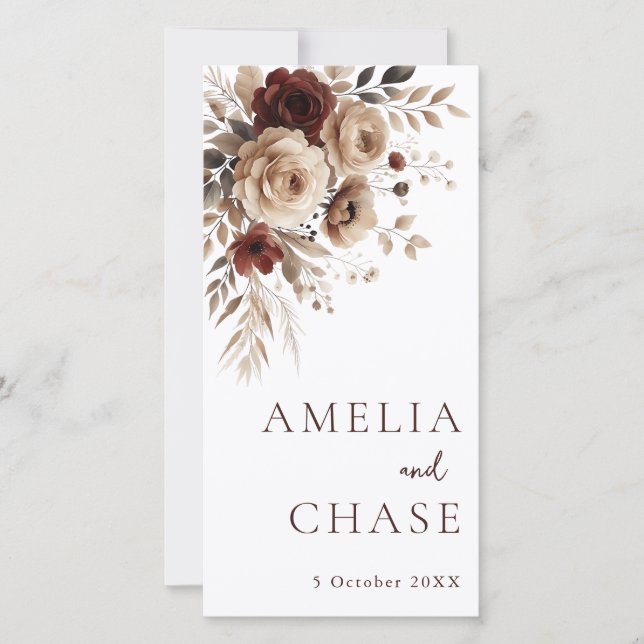 Floral Terracotta Bohemisch Hochzeitsprogramm (Vorderseite)