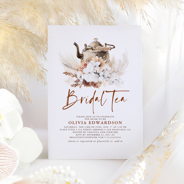 Floral Terracotta Boho Brautparty Teezeremonie auf Einladung (Boho Bridal Shower Invitations for Tea Party)