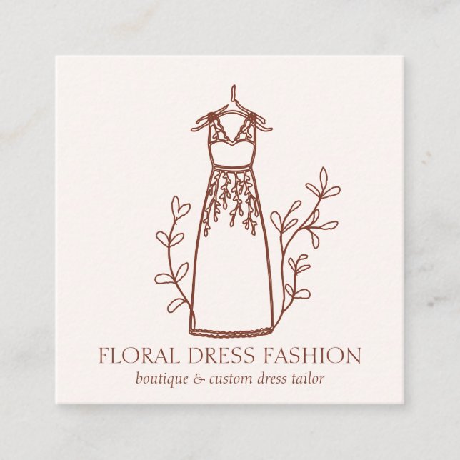Floral Terracotta Mode Kleid Seamstress Schneider Quadratische Visitenkarte (Vorderseite)
