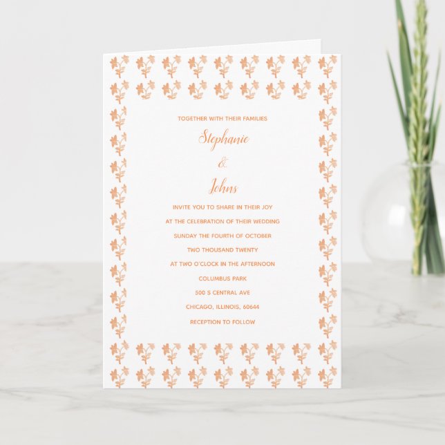 Floral Terracotta Muster Simple Boho Chic Hochzeit Einladung (Vorderseite)