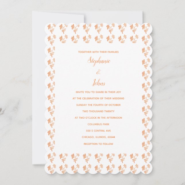 Floral Terracotta Orange Muster Hübsche Hochzeit Einladung (Vorderseite)
