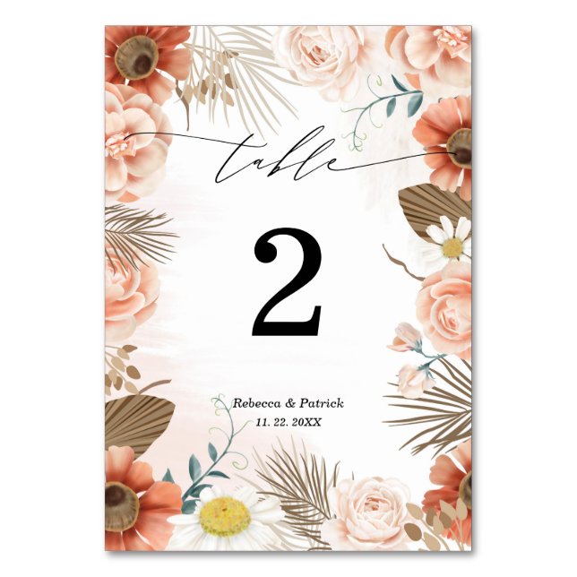 Floral Terracotta Rustic Boho Wedding Tischnummer (Vorderseite)