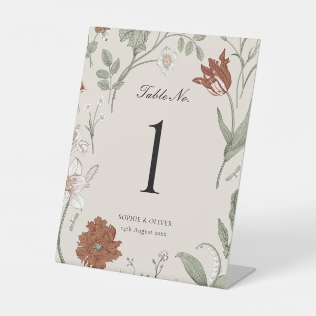 Floral Terracotta Tischnummern Höhenunterschied Sockelschild (Vorderseite)