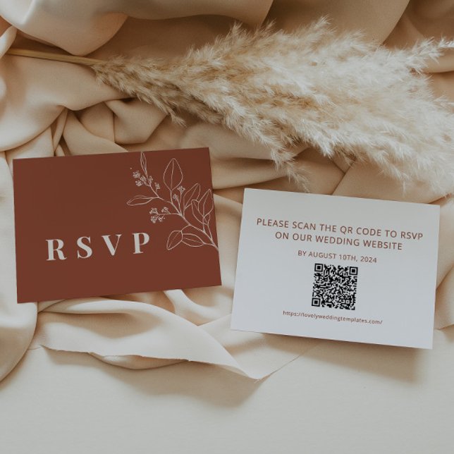 Floral Terracotta Wedding RSVP Card mit QR Code Mitteilungskarte (Von Creator hochgeladen)