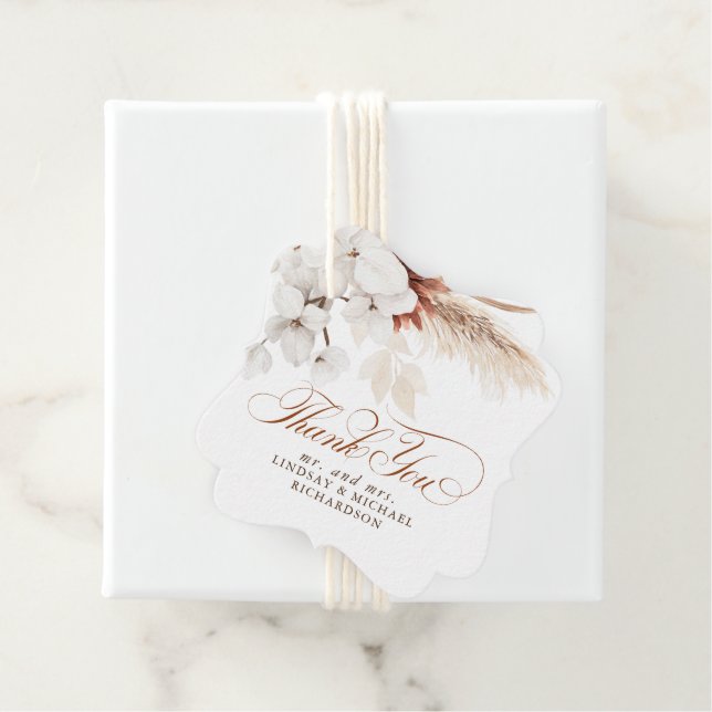 Floral Terracotta White Boho Wedding Vielen Dank Geschenkanhänger (Beispiel)