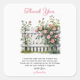 Floral Thank You Card for First Birthday Quadratischer Aufkleber