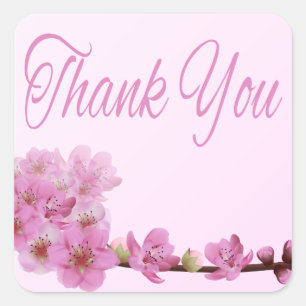 Floral Thank You Purple Cherry Blossoms Pink Blush Quadratischer Aufkleber