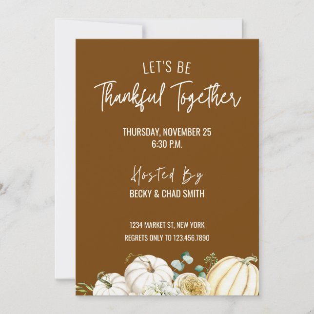 Floral Thanksgiving Diner Invitation Brown (Devant)