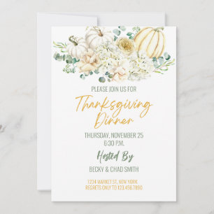 Floral Thanksgiving Diner Invitation Citrouilles