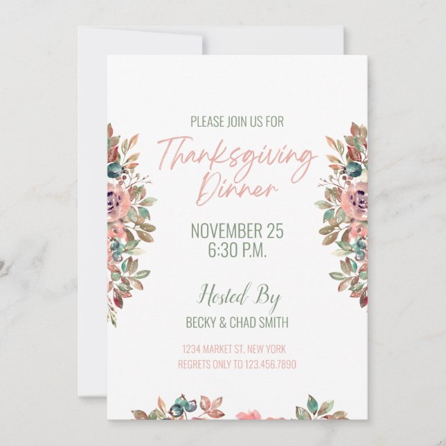 Floral Thanksgiving Diner Invitation Pastel (Devant)