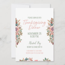 Floral Thanksgiving Diner Invitation Pastel