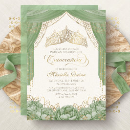 Floral Tiara Sage Green Quinceanera Einladung