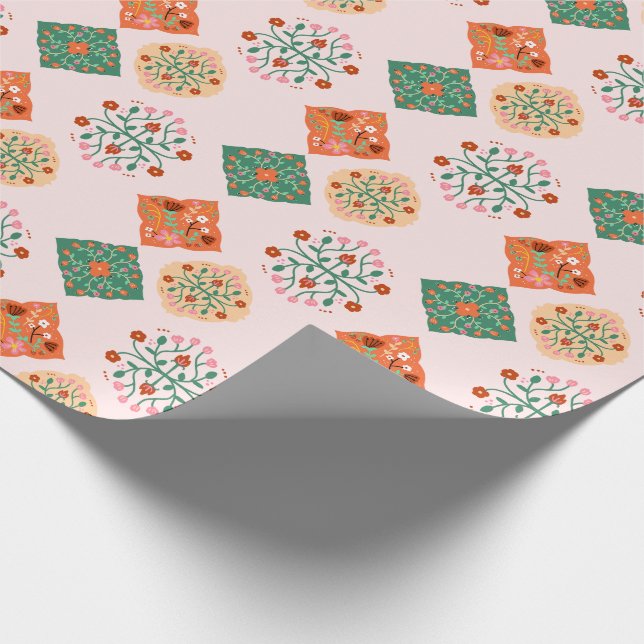 Floral Tile Wrapping Paper | Folk Garden Pattern G Geschenkpapier (Ecke)