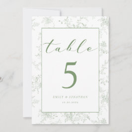Floral Toile Green Wedding Table Card Einladung