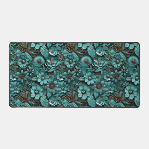 Floral Toolted Leather Desk Mat Schreibtischunterlage