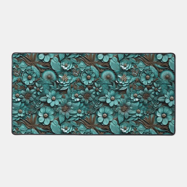 Floral Toolted Leather Desk Mat Schreibtischunterlage (Vorderseite)