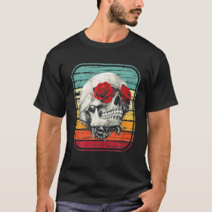 Floral Toter Zucker Schädelsäule Blume Rose Retro T-Shirt