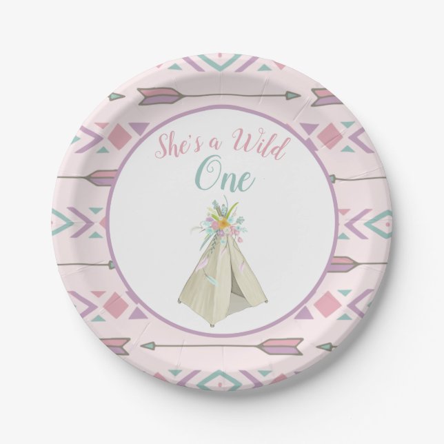 Floral Tribal Teepee Wild 1. Geburtstag Pappteller (Vorderseite)