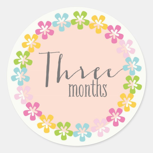 Floral Trois Mois Nouveau Bébé Sticker (Devant)