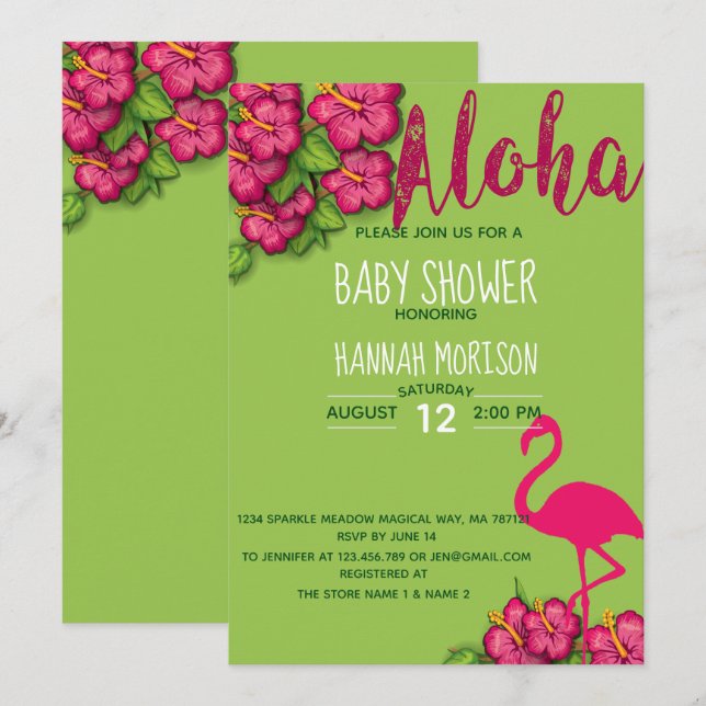 Floral Tropical Aloha Baby Duschkarte Einladung (Vorne/Hinten)
