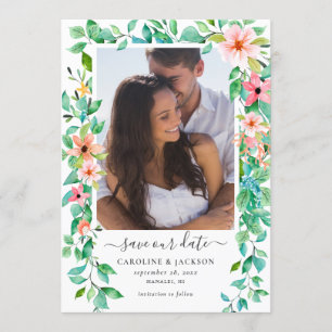 Floral Tropical Beach Foto Save the Date Einladung
